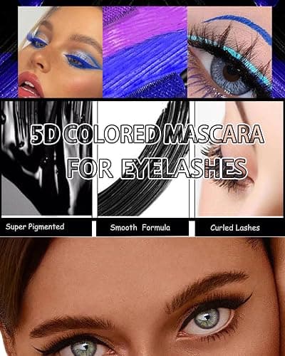 Waterproof Black Mascara&Liquid Eyeliner Pen Set,Volumizing Colored 5D Fiber Mascara for Eyelash Volume and Length Máscara,Longlasting Smudgeproof Matte Color Eye Liner Pencil Women Party Stage Use thumbnail 6