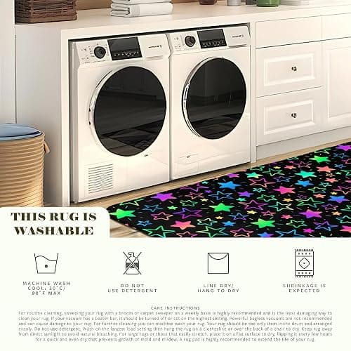 Neon Stars 5x7 Area Rugs,Rainbow Glitter Washable Area Rug for Living Room Soft Anti-Skid Thin Carpet Indoor Floor Carpets for Bedroom Dining Room Farmhouse Nursery Home Office thumbnail 4