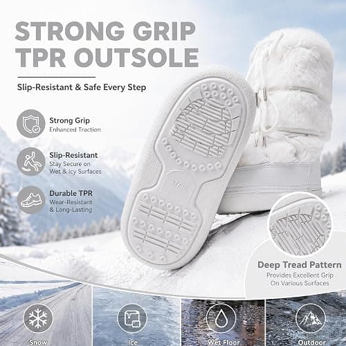 Faux Fur Boots for Women Fuzzy Fluffy Furry Water Resistant Snow Boots | Anti-Slip,Fur Lined, Warm Comfy Cozy,Rubber Sole,Black,White,Pink,Beige,Lace-up,Winter Snowy,Outdoor Adventure,Skiing thumbnail 6