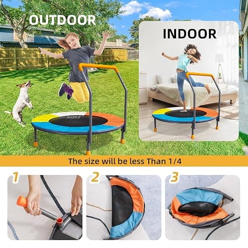 3FT Foldable Trampoline for Kids - 36” Mini Small Trampoline with Handle Bar, Height-Adjustable, Max Load 100LBS, Ideal for Toddler Baby Jumping Mats & Outdoor Workout Adventures - 36" Toddler Trampoline thumbnail 6