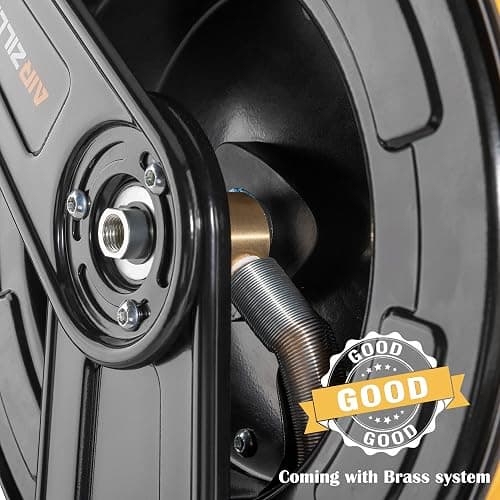 AIRZILLA Premium Steel Retractable Air Hose Reel With Dual Arm, 3/8"x50Ft Hybrid Polymer Hose, Heavy Duty Air Hose Reel included Auto Rewind Reel | Quick Air Coupler | Durable Double side Frame. thumbnail 4