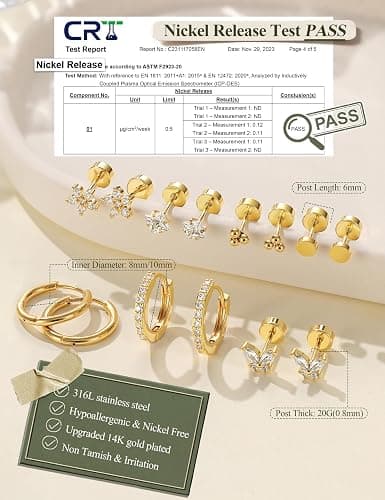 Jstyle Hypoallergenic Flat Back Earrings for Women Cartilage Earring Stacks | Surgical Steel Earring Stacks for Multiple Piercing, Small Flatback Earring Studs Huggie Hoops, Ideal Jewelry Gift for Her thumbnail 5