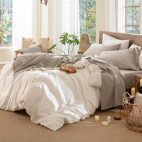 MOOMEE Fitted Sheet 100% Washed Cotton Linen-Like Extra Deep Pocket Queen | Relaxed Linen-like Texture. Soft, Breathable & Lightweight Comfort. 15-19" Extra Deep Pocket with All-around Elastic thumbnail 6