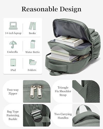 WEPOET Cute High School Backpack for Women Men, Large Capacity Middle School Bag, Lightweight Bookbag for Teens Boys Girls, Waterproof College Backpack with lots of Pockets, Green thumbnail 4