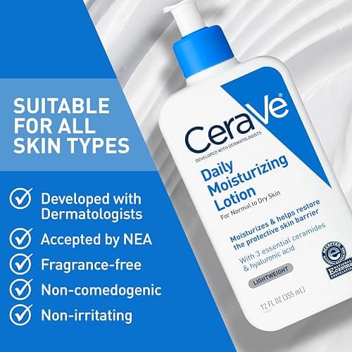 CeraVe Daily Moisturizing Lotion for Dry Skin, Body Lotion & Face Moisturizer with Hyaluronic Acid and Ceramides, Daily Moisturizer, Fragrance Free, Oil-Free, 19 Ounce thumbnail 6