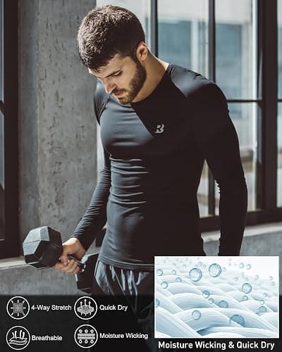 Roadbox Mens Compression Shirt, Cool Dry Long Sleeve Workout Shirts, Running Athletic Football Gym Base Layer Tops UPF 50+ thumbnail 5