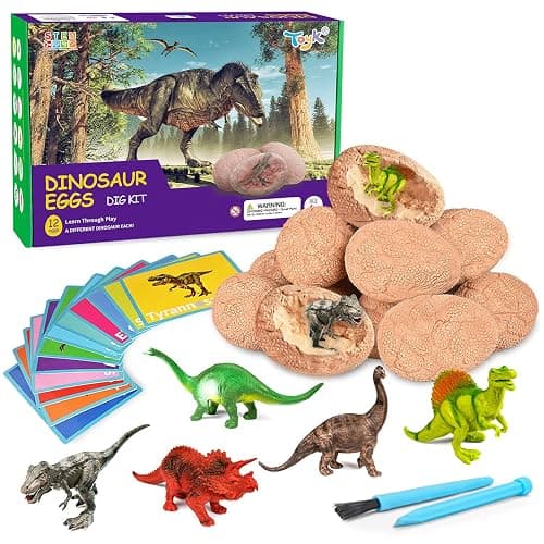 Dig Up Dinosaur Fossil Eggs, Break Open 12 Unique Eggs and Discover 12 Cute Dinosaurs, Easter Digging Toy for 3 4 5 6 7 8 9-12 Year Old Boys Archaeology Science STEM Gift - Image 1