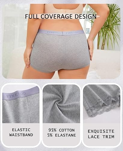 FINETOO 6 Pack Womens Underwear Cotton Boy Shorts High Waisted Full Coverage Boxer Briefs Sexy Lace Panties for Lady Girls thumbnail 4