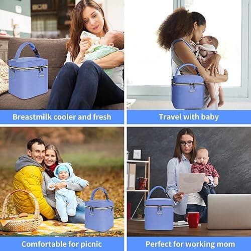 Mancro Breastmilk Cooler Bag with Ice Pack Fits 6 Baby Bottles Up to 9 Ounce, Insulated Baby Bottle Bag with Strap for Nursing Mom Daycare, Blue thumbnail 7