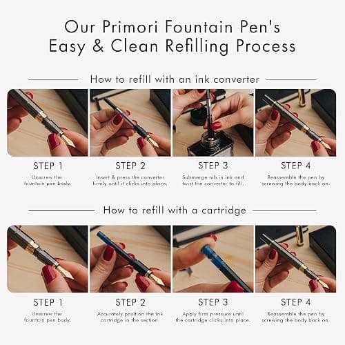 Wordsworth & Black Primori Fountain Pen Set [Gunmetal Gold]; Extra Fine Nib, Gift Case, 24 Ink Cartridges, Refill Converter, Manual; Journaling, Calligraphy, Smooth Writing Pens; Left and Right Handed thumbnail 9