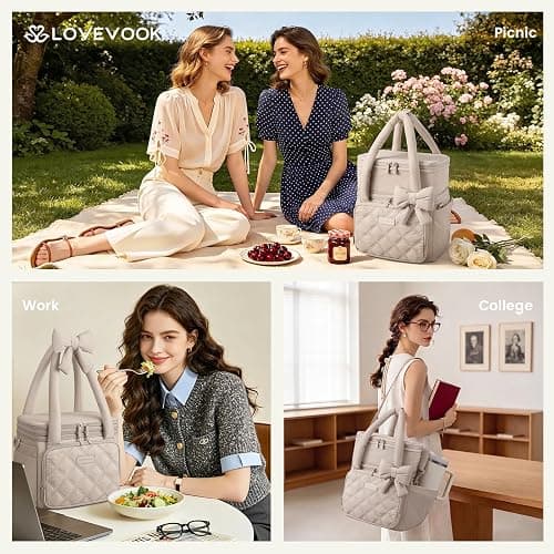 LOVEVOOK Insulated Lunch Bag For Women Men,Expandable Double Deck Lunch Box With Large Cup Holder,Leakproof Cooler Bag For Adult Lunch Tote Bag Work Picnic Beach with Adjustable Shoulder Strap Gift thumbnail 8