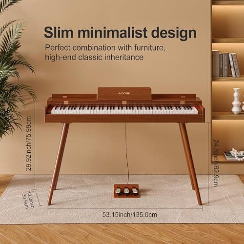 AODSK Digital Piano 88 Key Full Size Weighted Keyboard Overall Solid Wood Frame for Beginners with Sheet Music Stand Triple Pedal Power Adapter thumbnail 3