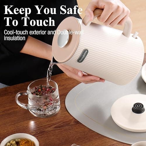 Nueve&Five 1.7L (57oz) Large Electric Kettle Perfect for 7+Cups of Tea and Coffee,2 quarts Double Wall Big Electric Tea Kettle,Auto Shut Off,1200W Hot Water Kettle Electric -Cream White thumbnail 9