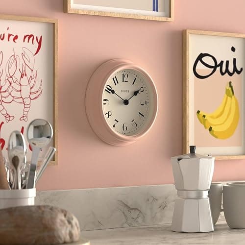 JONES CLOCKS® Frieze Wall Clock | Small Elegant Classic Round Clock | 23cm | Pink | Pretty Design Ideal for The Kitchen, Living Room, Bedroom, Large or Small Spaces thumbnail 5