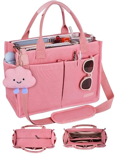 BESBESME Canvas Tote Bag for Women with Zipper, Work Laptop Purse with Compartments & Luggage Sleeve, Adjustable Strap - Image 1