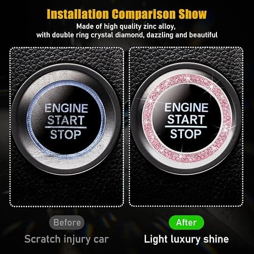 Kewucn Bling Crystal Double Rhinestone Car Engine Start Decoration Ring, Sparkling Push Start Button Sticker, Key Ignition & Knob Ring Decoration, Bling Car Interior Accessory(Pink) thumbnail 3