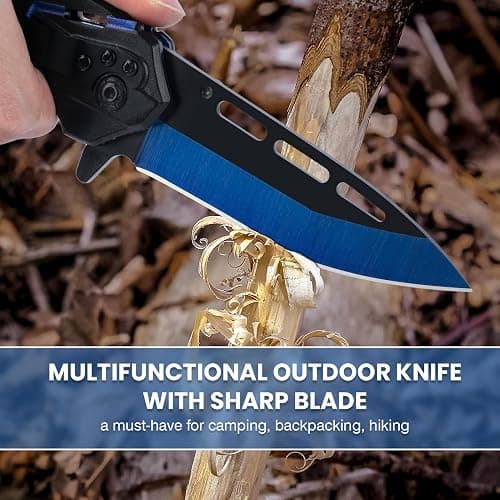 FUNBRO Cool Pocket Knife for Men, Camping Knife with 3.4” Stainless Steel Blade, EDC Folding Knives with Clip for Outdoor Hiking, Gifts for Dad Him Husband (Blue) thumbnail 4
