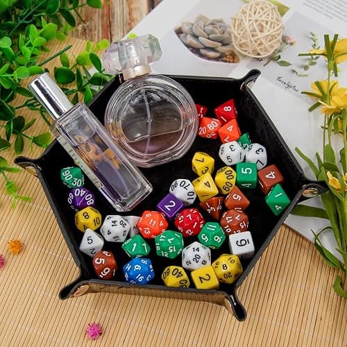 SIQUK 2 Pieces Dice Tray PU Leather Dice Trays Folding Hexagon Dice Holder Tray for Dice Games Like RPG, DND and Other Table Games (Black and Red) thumbnail 5