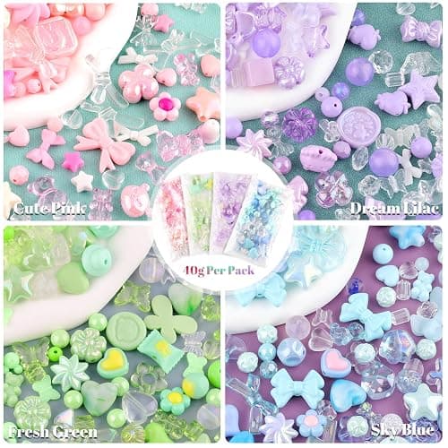 TINKRSTUFF Assorted 180-240PCS Acrylic Beads for Bracelet Making, Flower Bow Butterfly Candy GummyBear Aesthetic Bracelet Charms,Cute Beads for Jewelry Making DIY Necklace Keychain Phone Charm thumbnail 4