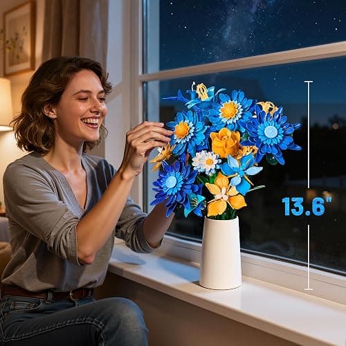 EWED Starry Blooms Flowers Bouquet Building Set for Adults, Artificial Flower Compatible with Lego Botanical Collection, Valentine's Mother's Day for Women Girl Girlfriend Home Decor thumbnail 2