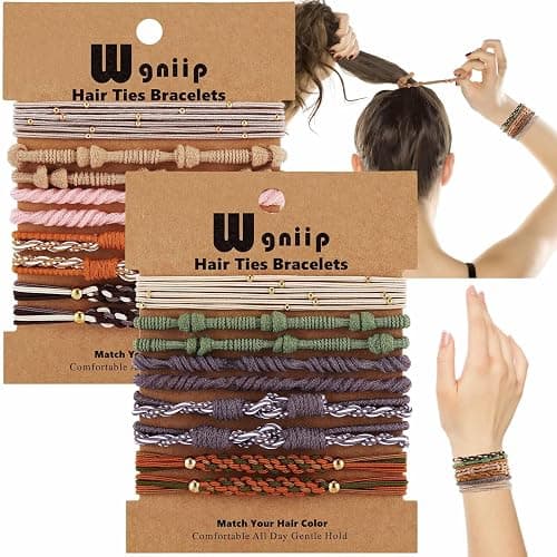 20 Boho Hair Ties in 5 Styles, 10 Colors - Cute Bracelets for Thin and Thick Hair, No Damage Elastics - Image 1