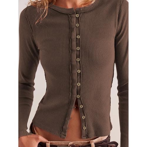 Womens Lightweight Fitted Sweaters Crew Neck Long Sleeve Button Down Ribbed Knit Cardigan thumbnail 4