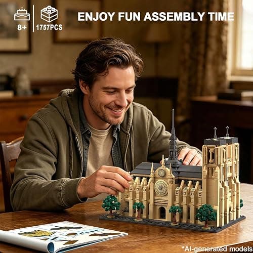 EITOLNR Notre Dame de Paris Architecture Building Set with LED Light, 1757 Pcs Collectible Model of Paris Landmark Building Blocks for Adults, Birthday Gift for Boys Girls 14+ thumbnail 2