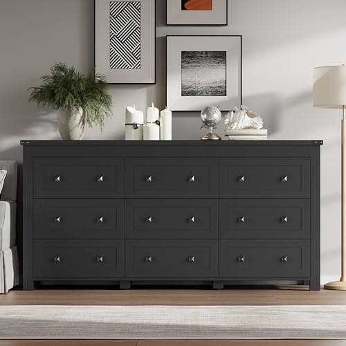 BORNOON 9-Drawer Dresser, Modern Wooden Storage Chest of Drawers, Dresser TV Stand, Wood Drawer Organizer with Metal Handles for Bedroom, Living Room, Hallway thumbnail 3