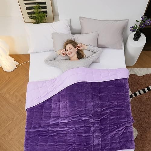 Satwip Purple Weighted Blanket 15 Pounds, Fuzzy Warm Flannel Throw Blanket with Soft Breathable Sanded, 48 x 72 inches, Purple thumbnail 2