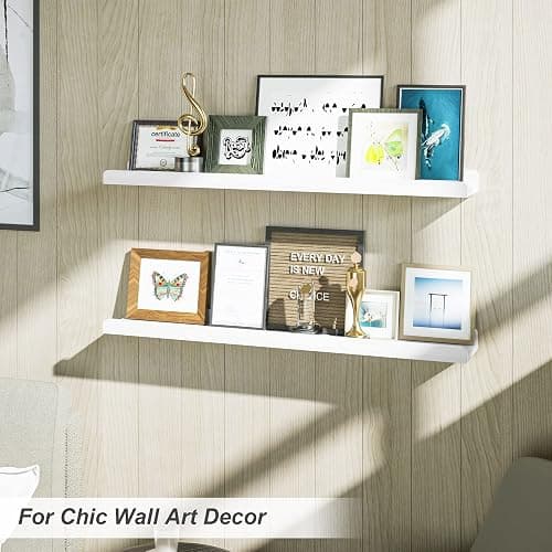 Love-KANKEI 36 Inch Long Floating Shelves Wall Mounted Set of 2, Large Wood Wall Shelves for Storage, Rustic Hanging Shelves for Display,Bedroom Living Room Bathroom Kitchen Office White thumbnail 2