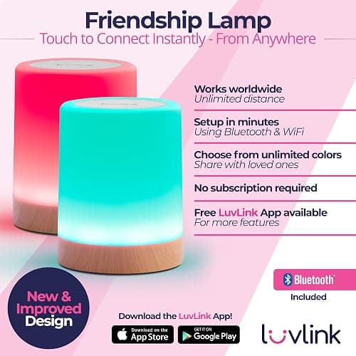 LuvLink Friendship Lamp v2.0 - Long Distance WiFi Touch Lamps for Couples, Friends & Family | Stay Connected from Anywhere – Easy App Setup – No Subscription (Set of Two) thumbnail 4