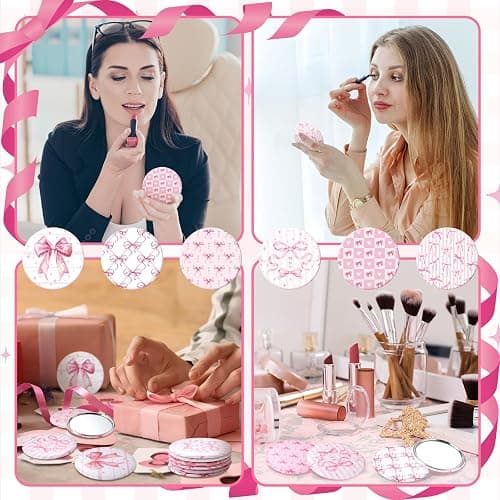 Geelin 12 Pcs Pink Compact Mirror Bulk Pink Bow Party Favors Coquette Aesthetic Mini Mirror for Purse Pocket Women Girl Birthday Valentines Day Gift Wedding Bridal Shower thumbnail 6