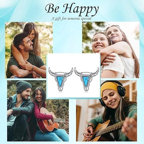 Western Cow Set 925 Sterling Silver Turquoise Cow Skull Earrings/Choker Necklace Cowgirl Boot Dangle Earrings Cowgirl Cowboy Jewelry Set Bohemian Jewelry Gift for Women Men - Western Cow thumbnail 6