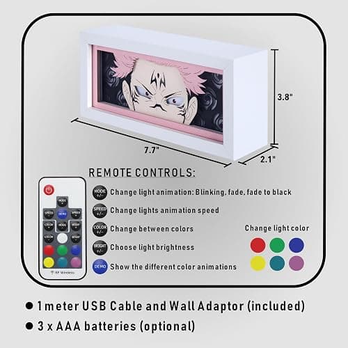 Unortha Anime LED Light Box, Manga Shadow Box Frame, Anime Paper Cut, Table Lamp for Anime Enthusiasts, RGB Multi Color Light, Night Light for Room Decor, Unique Anime Desk Decor (Sukuna) thumbnail 2