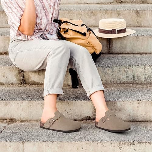 ODOLY Genuine Suede Clogs for Women Men Soft Cork Footbed Leather Mules Comfort Potato Shoes with Arch Support thumbnail 2