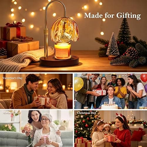 Flower Candle Warmer Lamp with Timer, Dimmable Adjustable Height Wax Melts Warmer for Jar Candles, Birthday Gifts for Womer Mom, House Warming Gifts New Home, Bedroom Living Room Decor (Amber) thumbnail 7