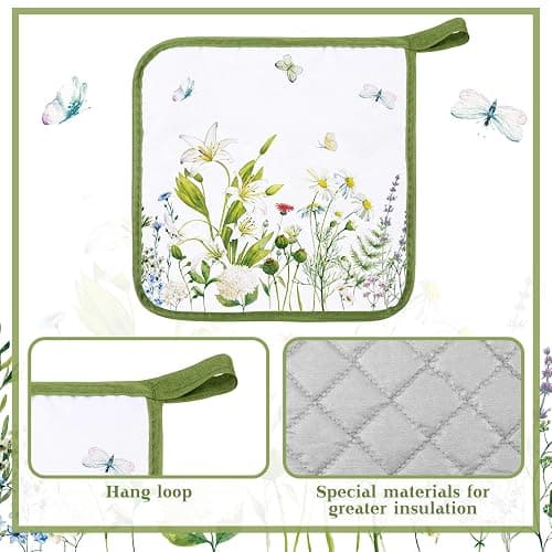 Bencailor 12 Pcs Pot Holders with Pocket Kitchen Hot Potholders Hot Pad Oven Mitts Cookie Bag Oven Gloves for Kitchen Gift Baking Cooking(Watercolor,Floral) thumbnail 4