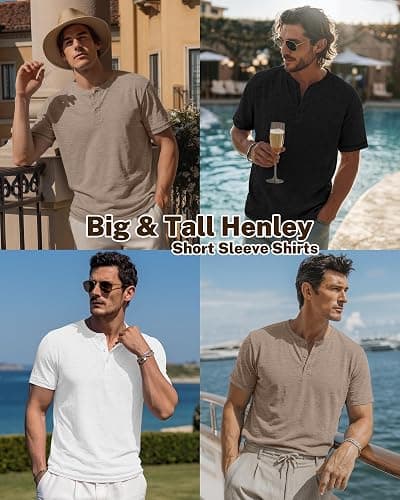 Huukeay 3 Pack Men's Big & Tall Henley Short Sleeve Shirts, Crew Neck Casual Button T-Shirts Summer Basic Tees Tops thumbnail 2