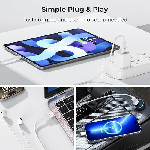 Basesailor USB to USB C Adapter,USBC Female to USB A Male Adapter,Type C Converter Charger for iPhone 17 Pro Max,16 15,Apple Watch iWatch S11 S10 SE,AirPods 3,iPad mini Air,Samsung Galaxy S25,White thumbnail 6