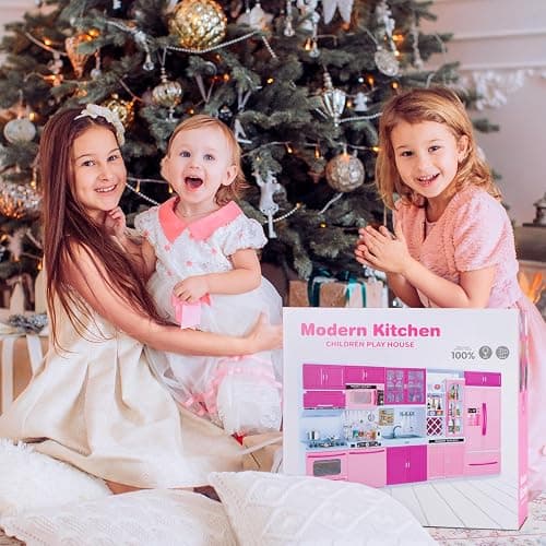 Mastom Kitchen Playset for Girls, Play Kitchen Toys for Dolls with Realistic Lights & Sounds, 56PCS Kids Pretend Play Kitchen Toy Accessories, Gifts for Toddlers Girls 3 4 5 6 Year Old thumbnail 7