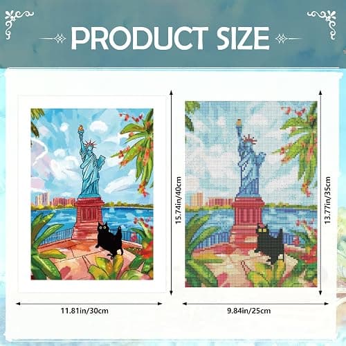 Black Cat Diamond Art Kits - 4 PCS World Famous Buildings Diamond Painting Set, DIY Leaning Tower of Pisa, Arc de Triomphe, Lattice Tower, Statue of Liberty Gem Art Craft, Home Living Room Decor thumbnail 5