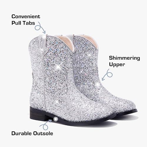 Motasha Toddler Girls Cowgirl Boots Glitter Toddler Cowboy Boot Ankle Girls Boots Little Kids Horse Riding Shoes Party Birthday thumbnail 7