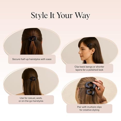 Kitsch Small Flat Claw Clips for Women - Stylish Flat Hair Clips, Strong Hold for Thick & Fine Hair | Non-Slip for Secure, Comfortable All-Day Wear | Ideal Gifts for Women - Black thumbnail 5