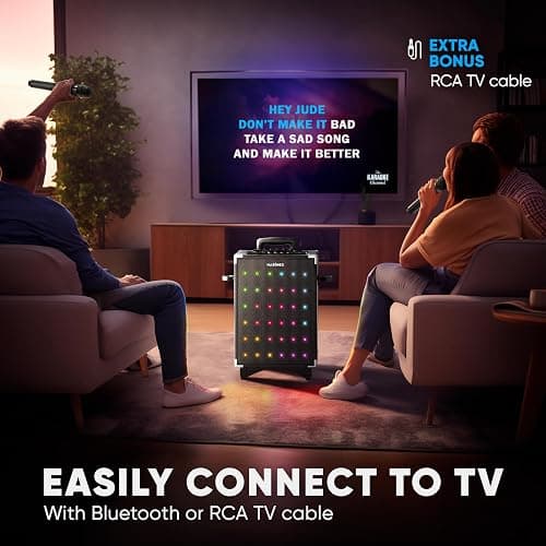 MASINGO Karaoke Machine for Adults and Kids, 40W Speaker with 8" Woofer, 2 Wireless Microphones, Bluetooth, USB, MicroSD, FM Radio, TV Connection, Tablet Holder, and Real-Time Karaoke Mode, Soprano X2 thumbnail 5