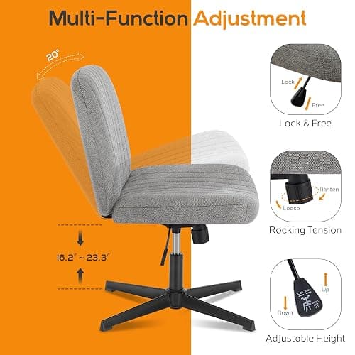 DUMOS Criss Cross Chair Legged Office Wide Comfy Desk Seat, No Wheels Armless Computer Task Seating, Swivel Vanity Home Height Adjustable thumbnail 4