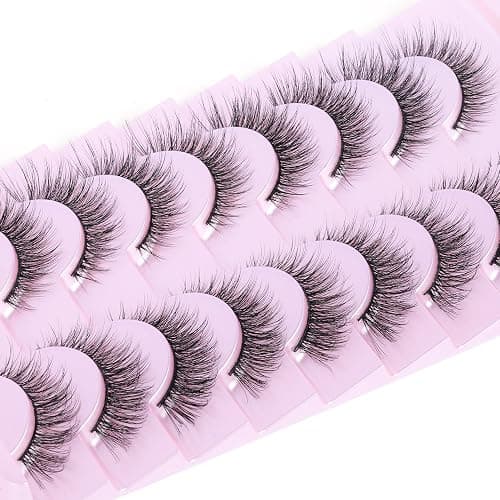 Natural Lashes Kit with Lash Glue 3D False Eyelashes Wispy 12mm Short Cat-Eye Lashes with 5ML Clear Eyelash Glue 9 Pairs Fake Eyelashes with Glue by TOOCHUNAG thumbnail 6