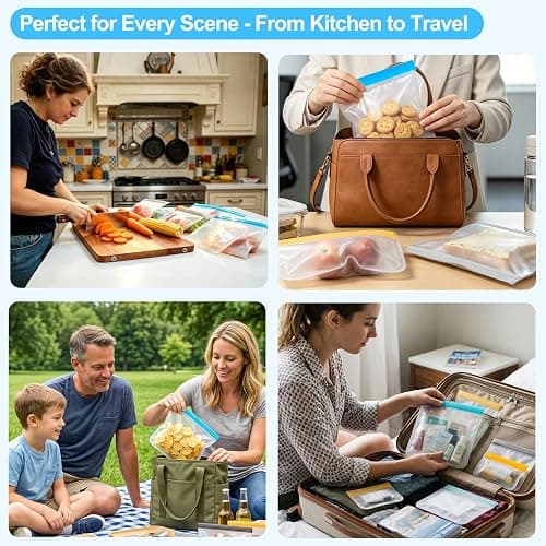 10 Pack DualSeal Reusable Snack & Sandwich Bags, Dishwasher Safe BPA Free | Reusable Freezer Bags, Reusable Gallon Bags for food Marinating, Lunch, Meal Prep, 3 Gallon 4 Sandwich 3 Snack thumbnail 6