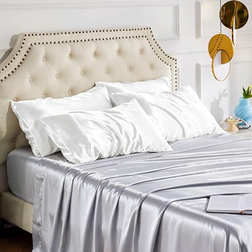 Bedsure Satin Pillowcase for Hair and Skin Queen - Pure White Silky Pillowcase Set of 4 with Envelope Closure, Similar to Silk Pillow Cases, Gifts for Women Men, 20x30 Inches thumbnail 5