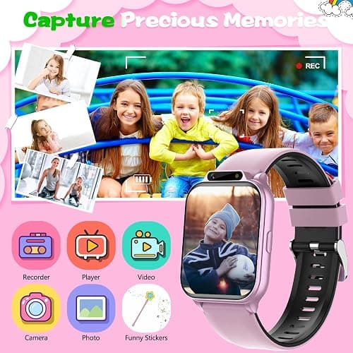 Smart Watch for Kids, 1.85" Fitness Tracker with Heart Rate, Sleep Monitor, IP68 Waterproof Smartwatches with Video Music, Pedometer, Game, NO APP/Phone, Gift for Boys Girls. (Classic, Pink) thumbnail 3