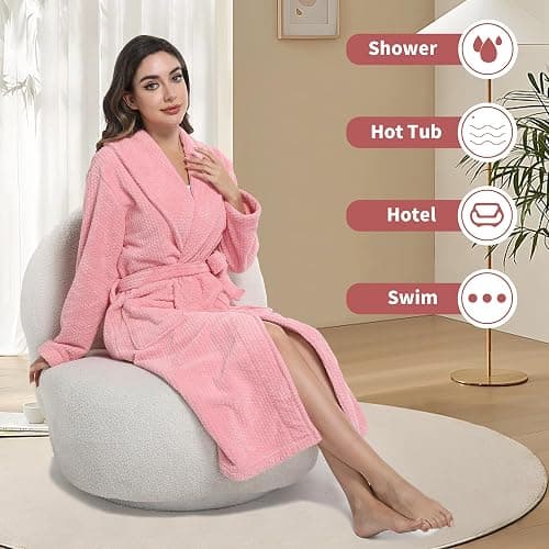 PJGGZ Women's Shawl Collar Bathrobe, Soft Long Towel Robes for Women - Super Absorbent Quick Dry yet Warm thumbnail 6
